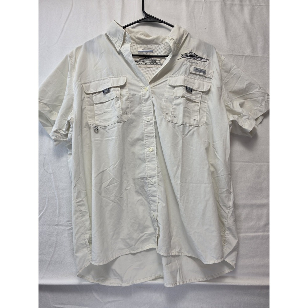 Columbia PFG Shirt Mens 1X White Yacht Embroidered Vented Fishing Button Up